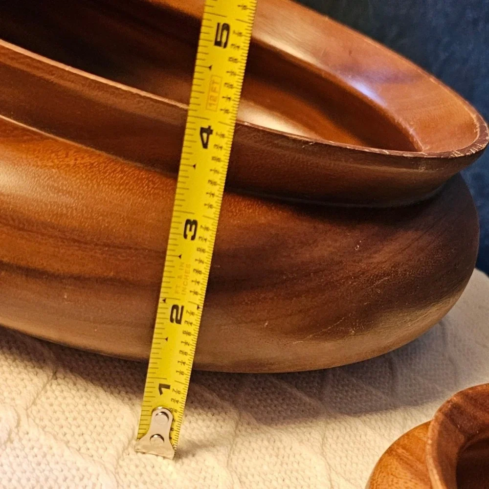 Vintage MCM Monkeypod Wood Salad Bowl Set 10 Piece Set Hawaiian Hand Carved
